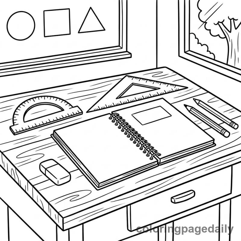 Geometry Lesson Desk Supplies - Daily printable coloring page in Back to School category