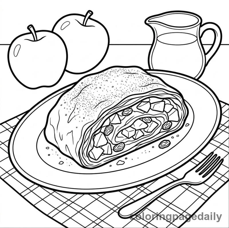 German Apple Strudel Slice - Daily printable coloring page in Food category