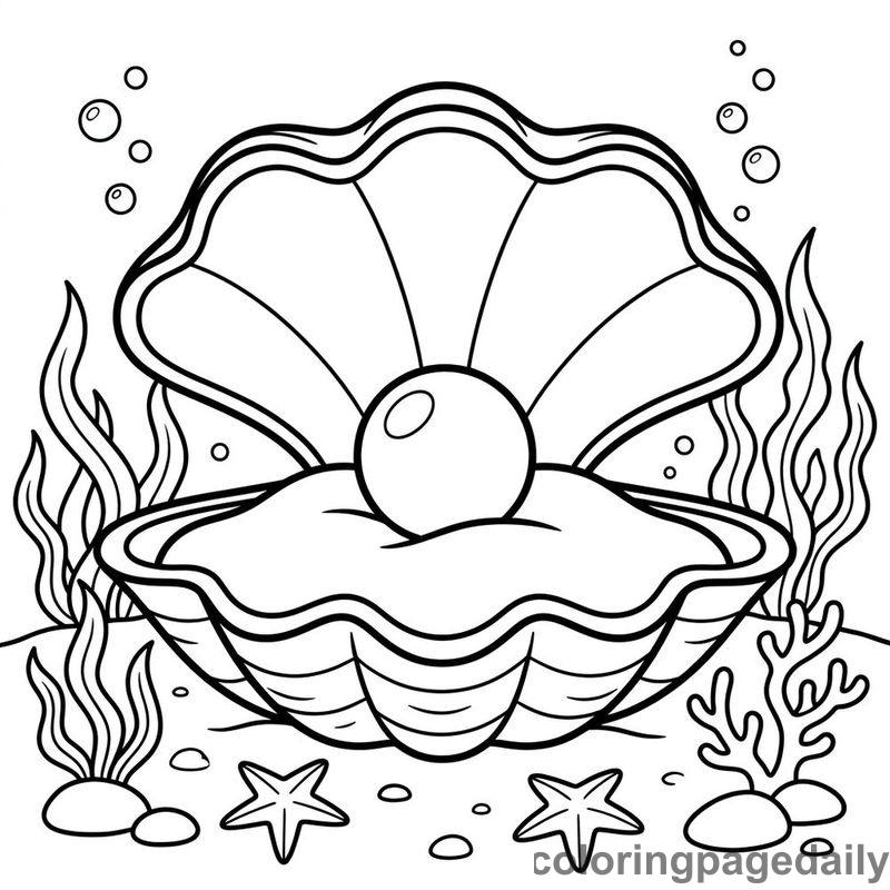 Giant Clam Pearl - Daily printable coloring page in Ocean and Underwater Life category