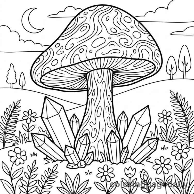 Giant Crystal Mushroom - Daily printable coloring page in Scenery category
