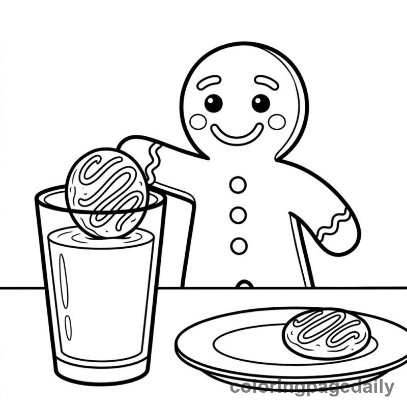 Gingerbread Man Dipping Cookie - Daily printable coloring page in Christmas category