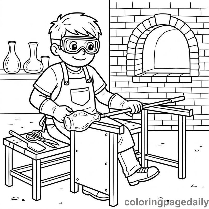 Glassblower Shaping A Vase - Daily printable coloring page in Professions category
