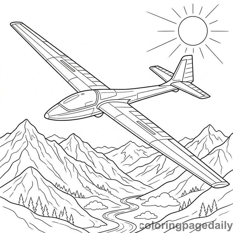 Glider Plane Soaring High - Daily printable coloring page in Vehicle category