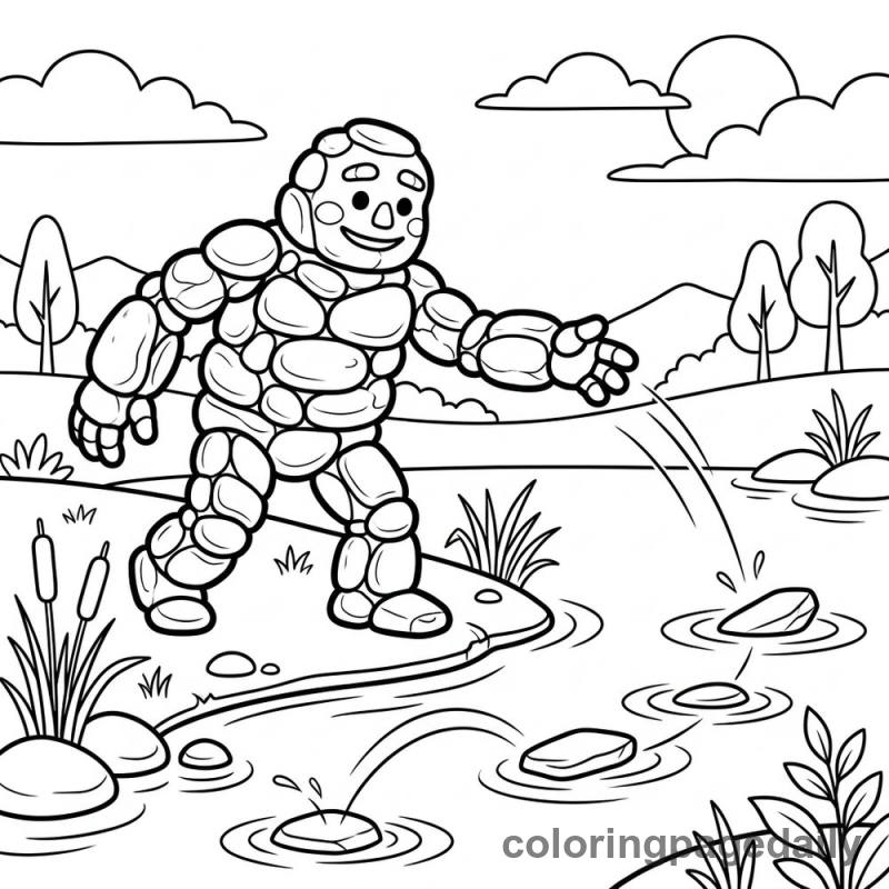 Golem Skips a Stone - Daily printable coloring page in Mythical Creature category