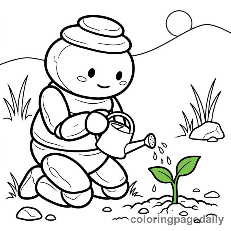 Golem Tending to a Seedling - Daily printable coloring page in Mythical Creature category