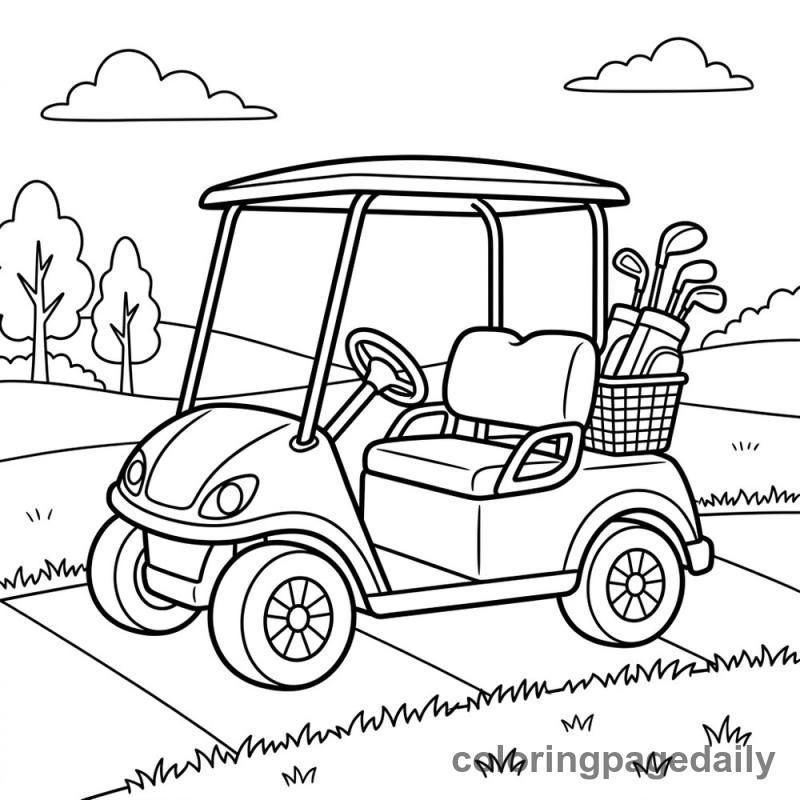Golf Cart Driving - Daily printable coloring page in Vehicle category