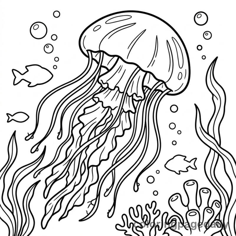 Graceful Floating Jellyfish - Daily printable coloring page in Ocean and Underwater Life category
