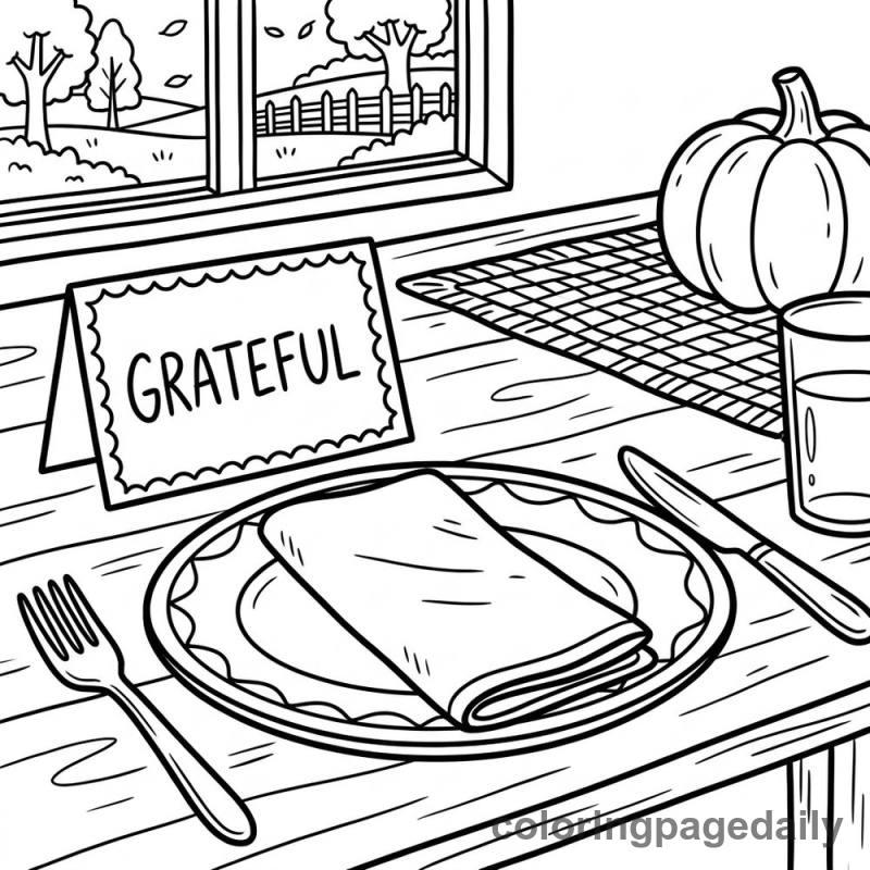 A Grateful Thanksgiving Place Setting - Daily printable coloring page in Thanksgiving category