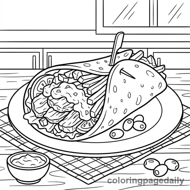 Greek Gyro Pita - Daily printable coloring page in Food category
