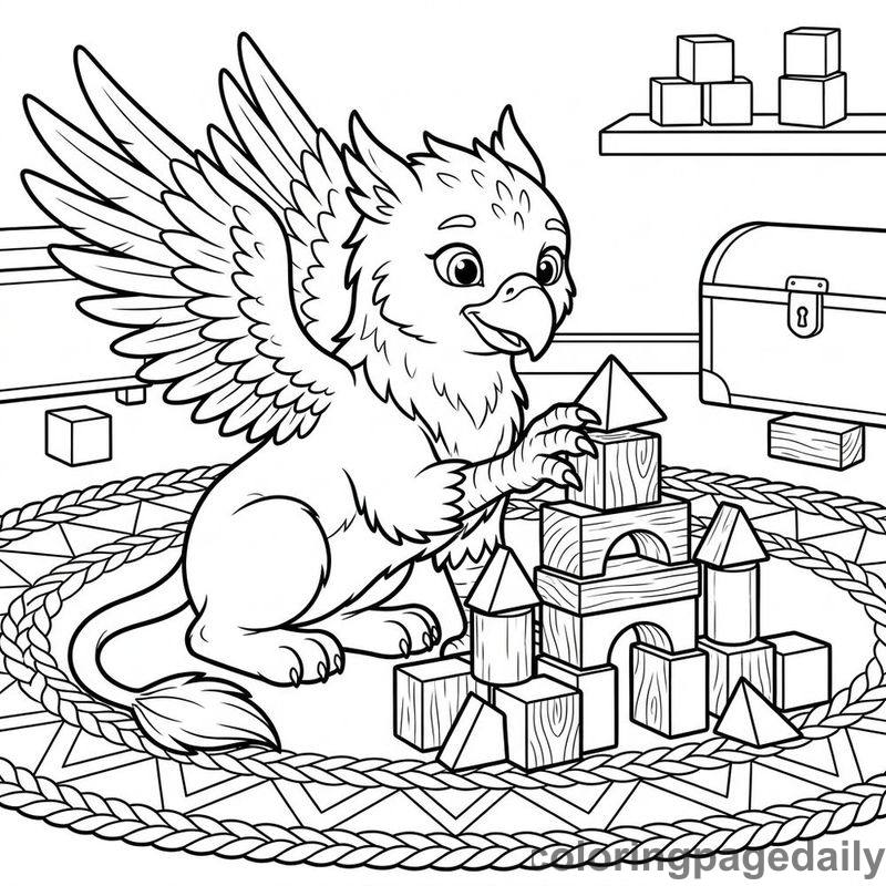 Griffin Building Block Castle - Daily printable coloring page in Mythical Creature category