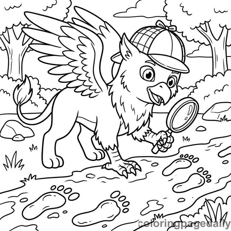 Griffin Detective Adventure - Daily printable coloring page in Mythical Creature category