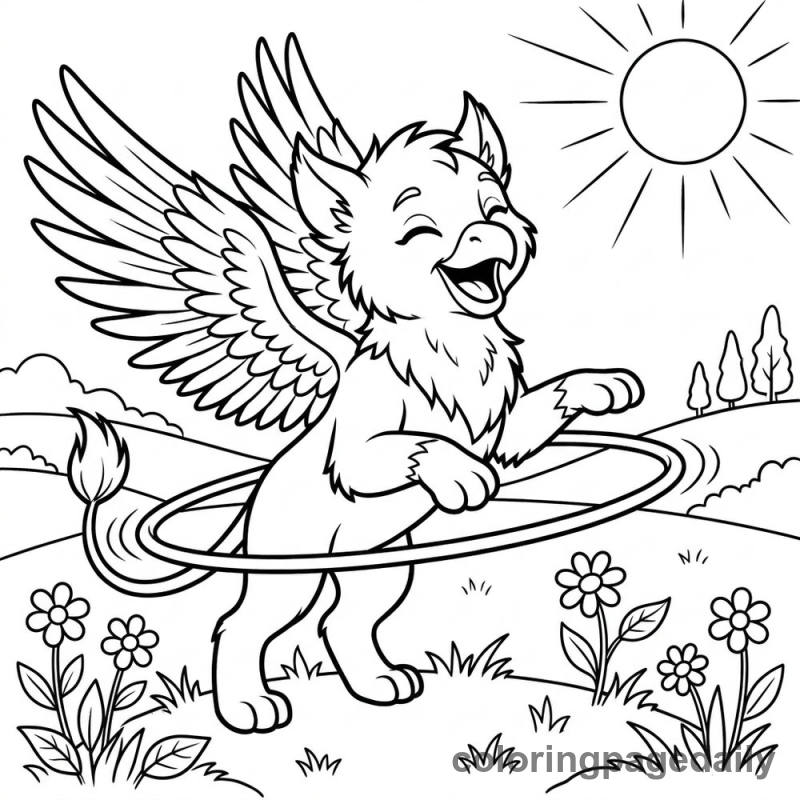 Griffin Hula Hooping - Daily printable coloring page in Mythical Creature category