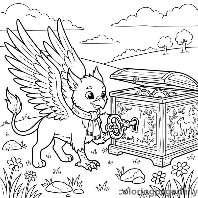Griffin Winding Music Box - Daily printable coloring page in Mythical Creature category
