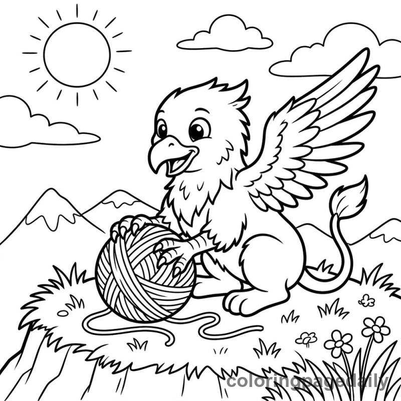 Griffin's Yarn Play - Daily printable coloring page in Mythical Creature category