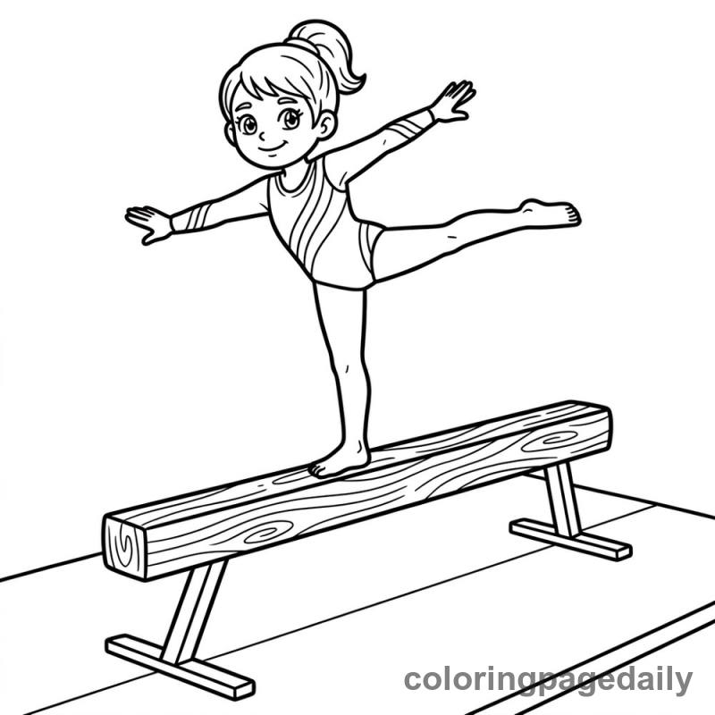 Gymnast on Balance Beam - Daily printable coloring page in Sports category