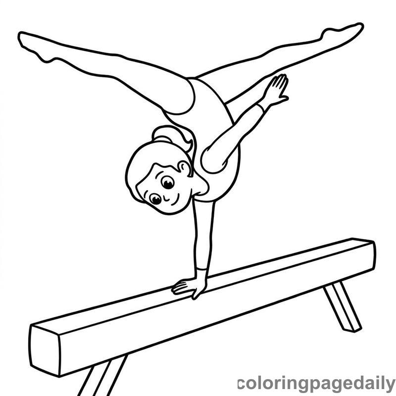 Gymnast Handstand On Beam - Daily printable coloring page in Sports category