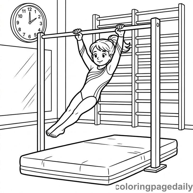 Gymnast High Bar Swing - Daily printable coloring page in Sports category
