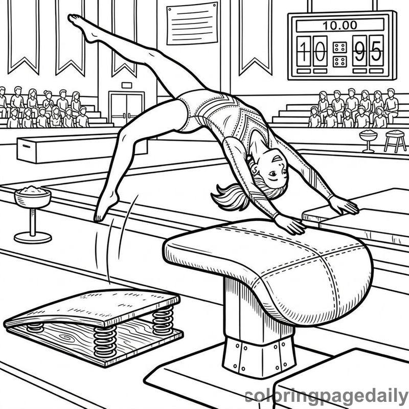 Gymnast Performing A Vault - Daily printable coloring page in Sports category