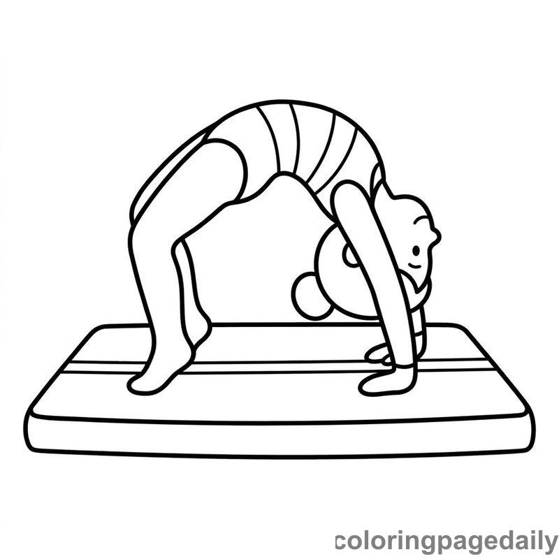 Gymnast Performing Backbend Bridge Pose - Daily printable coloring page in Sports category