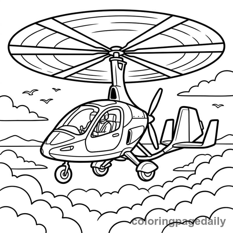 Gyrocopter Flying High - Daily printable coloring page in Vehicle category