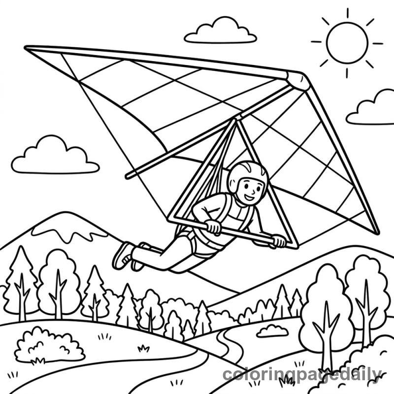 Hang Glider Flight - Daily printable coloring page in Vehicle category