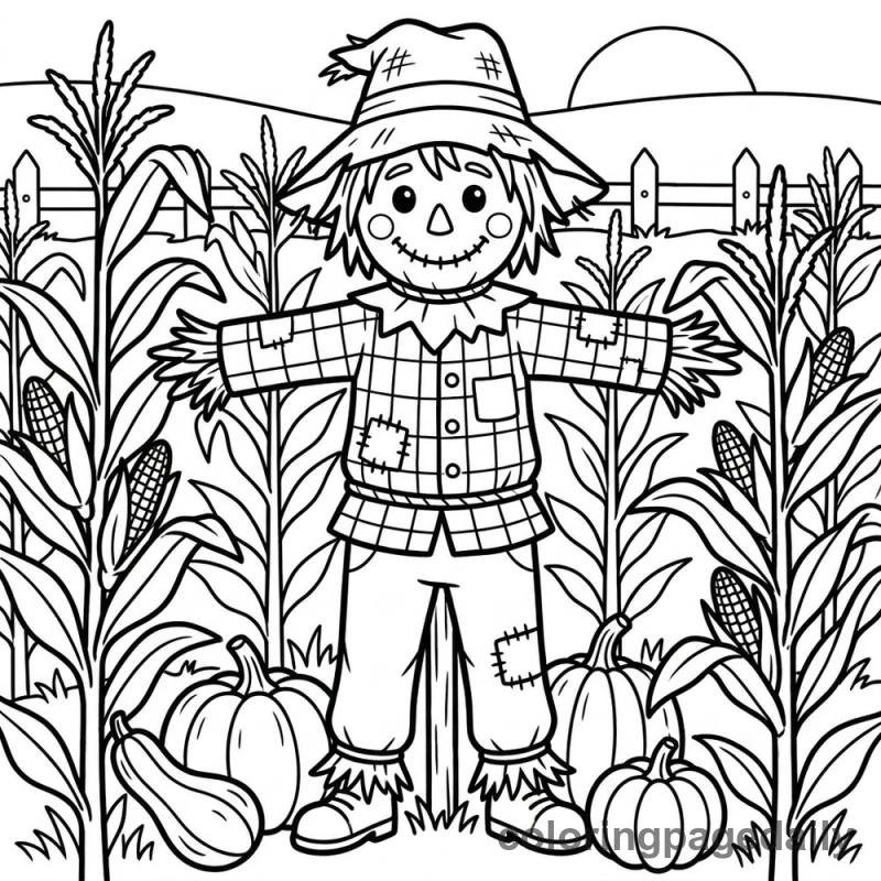 Happy Harvest Scarecrow - Daily printable coloring page in Thanksgiving category