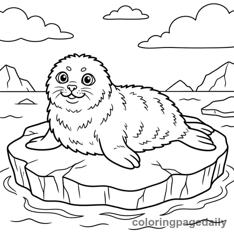 Harp Seal on Ice - Daily printable coloring page in Winter and Snow Season category