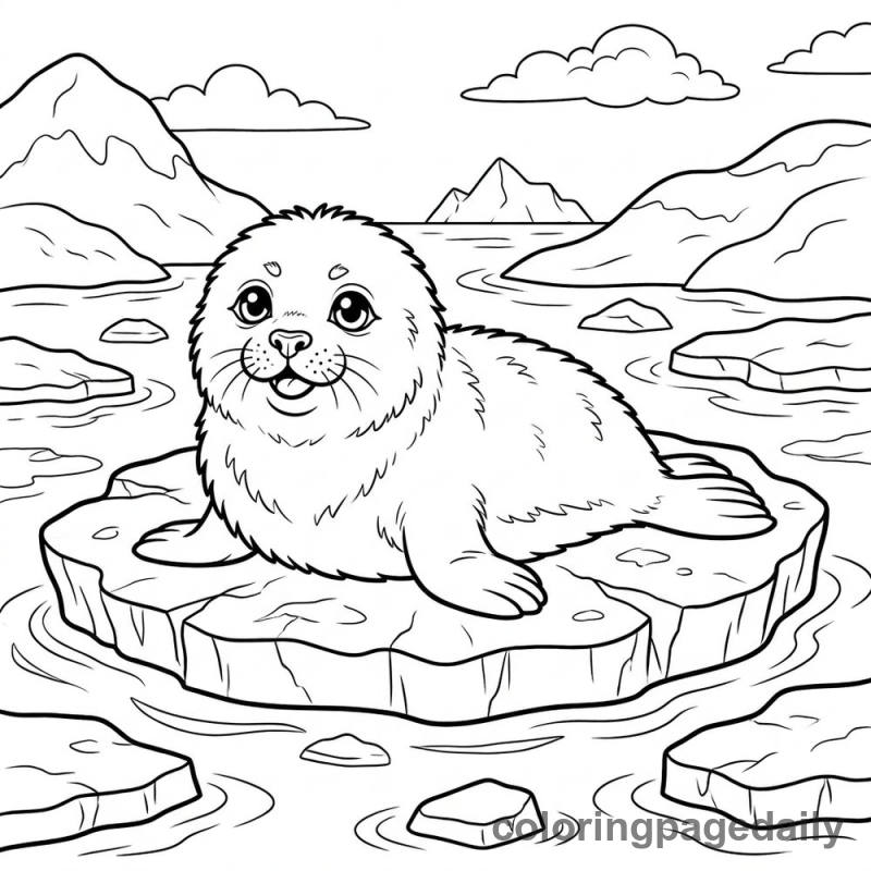 Harp Seal Pup Relaxing - Daily printable coloring page in Winter and Snow Season category