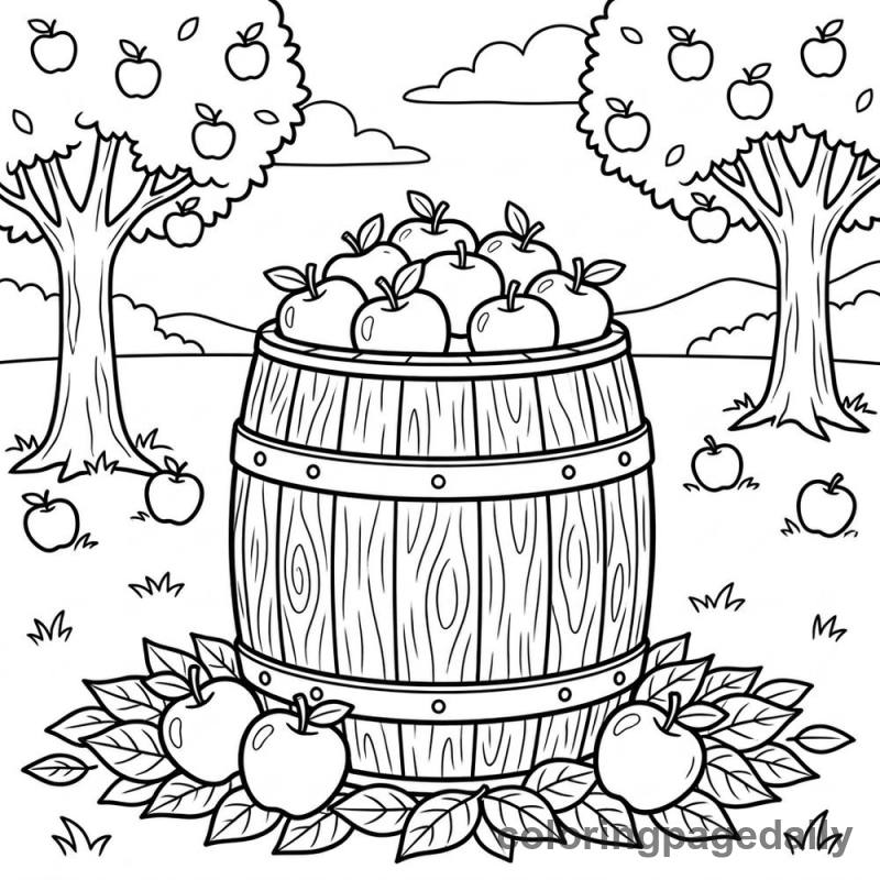 Harvest Apple Barrel - Daily printable coloring page in Thanksgiving category