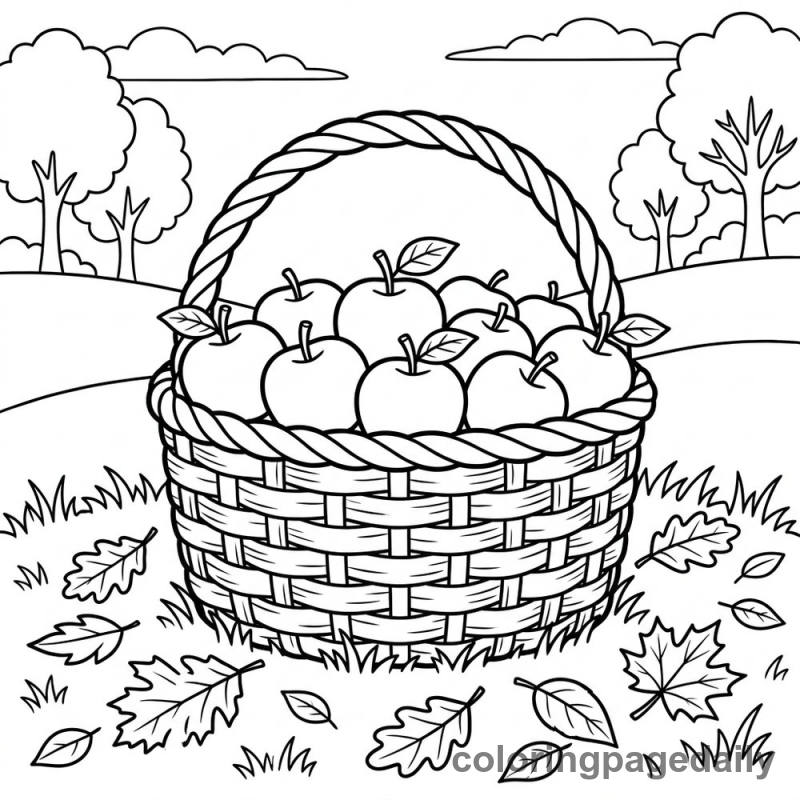 Harvest Basket of Apples - Daily printable coloring page in Thanksgiving category