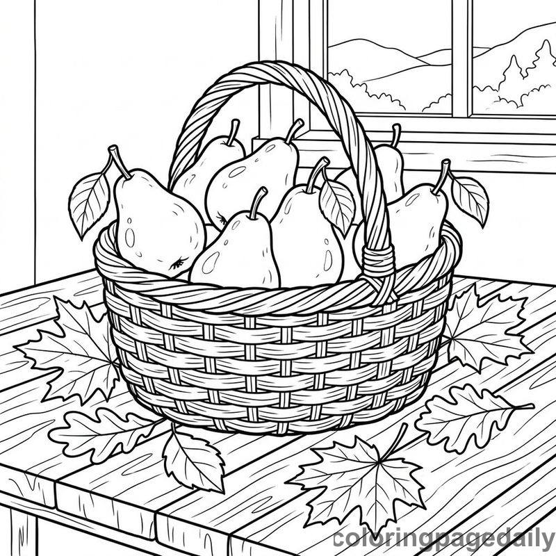 Harvest Basket of Pears - Daily printable coloring page in Thanksgiving category