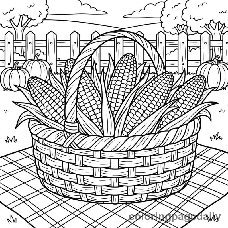 Harvest Corn Basket Display - Daily printable coloring page in Thanksgiving category