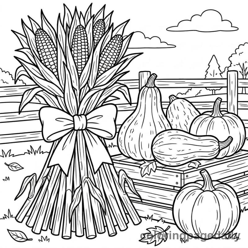 Harvest Corn Decoration - Daily printable coloring page in Thanksgiving category