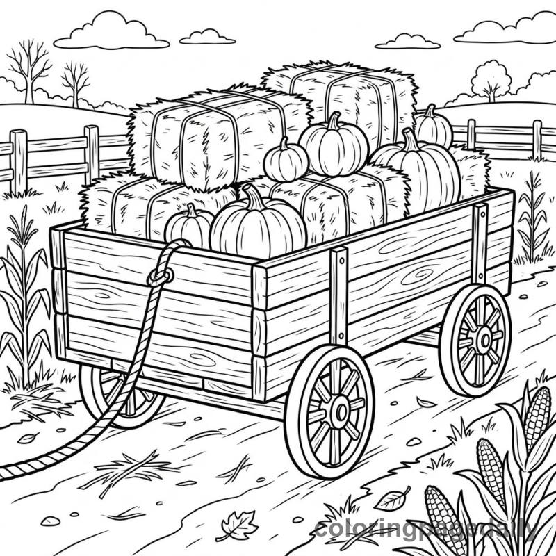 Harvest Hayride Wagon - Daily printable coloring page in Thanksgiving category
