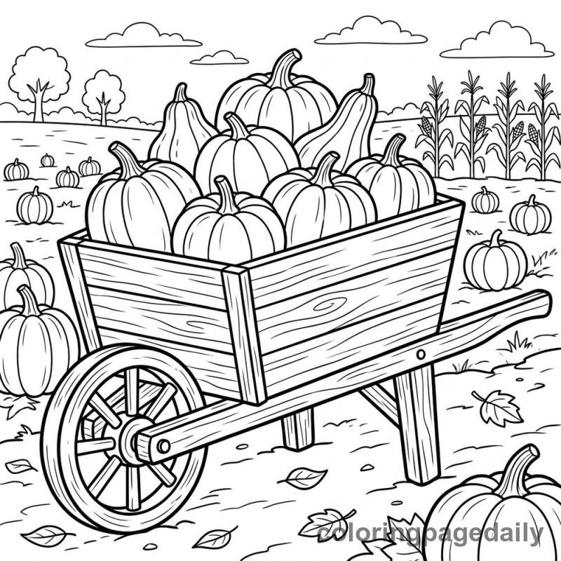 Harvest Pumpkin Wheelbarrow - Daily printable coloring page in Thanksgiving category