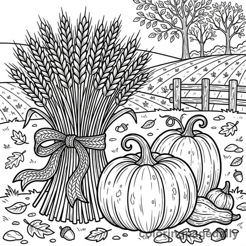 Harvest Wheat Sheaf - Daily printable coloring page in Thanksgiving category