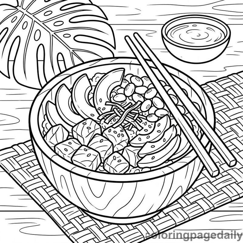 Hawaiian Poke Bowl Meal - Daily printable coloring page in Food category