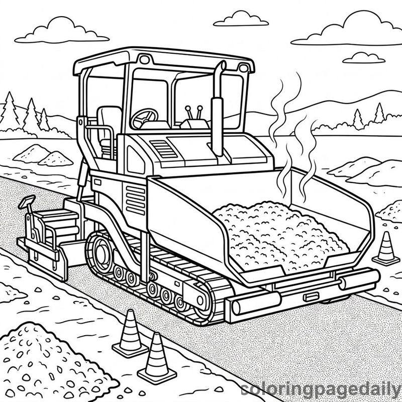 Heavy Duty Asphalt Paving Machine - Daily printable coloring page in Vehicle category