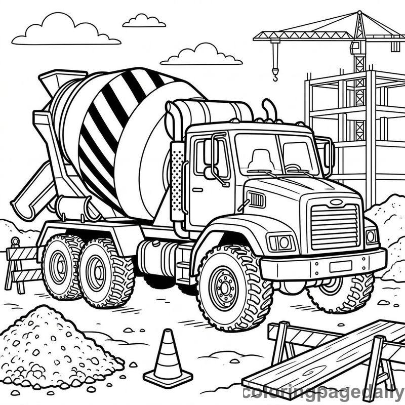 Heavy Duty Cement Mixer - Daily printable coloring page in Vehicle category