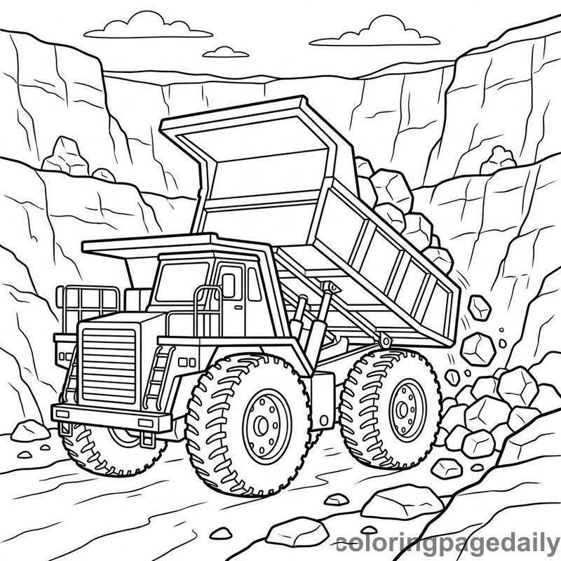 Heavy Duty Mining Dump Truck - Daily printable coloring page in Vehicle category