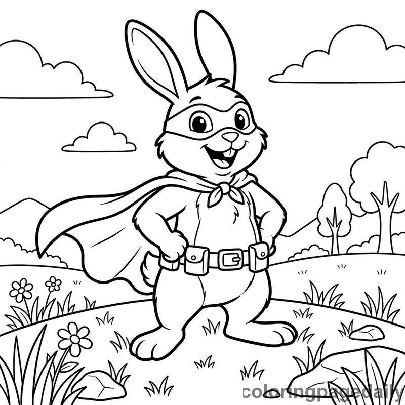 Heroic Superhero Rabbit Posing - Daily printable coloring page in Superheroes and Action category