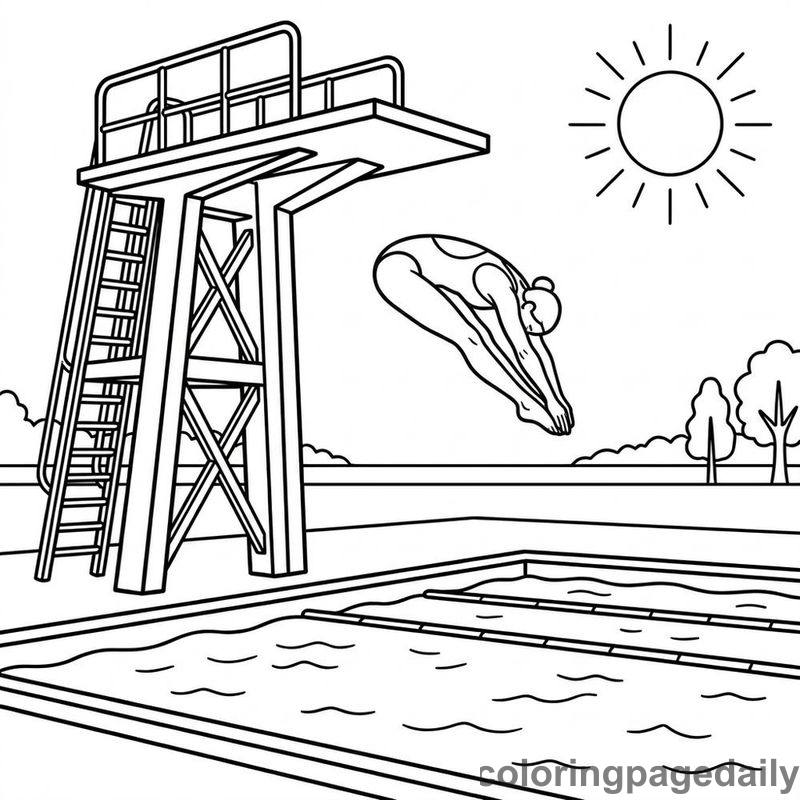 High Platform Diver - Daily printable coloring page in Sports category