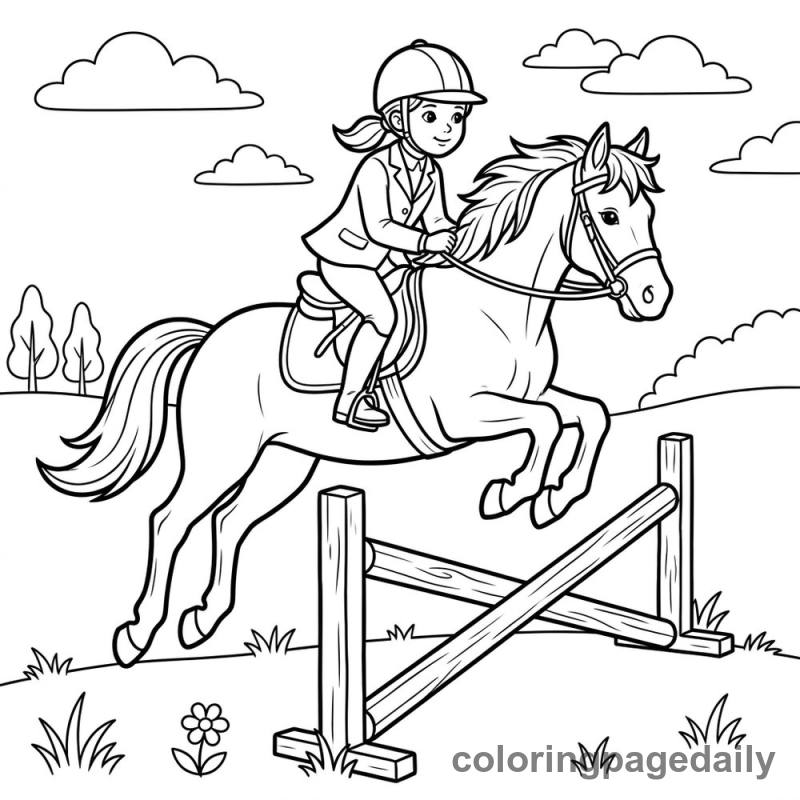 Horse Jumping Competition - Daily printable coloring page in Sports category