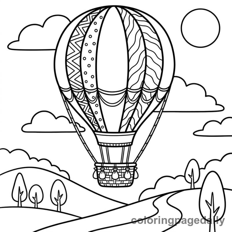 Hot Air Balloon Ride - Daily printable coloring page in Vehicle category