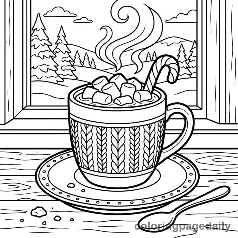 Hot Cocoa Mug - Daily printable coloring page in Winter and Snow Season category
