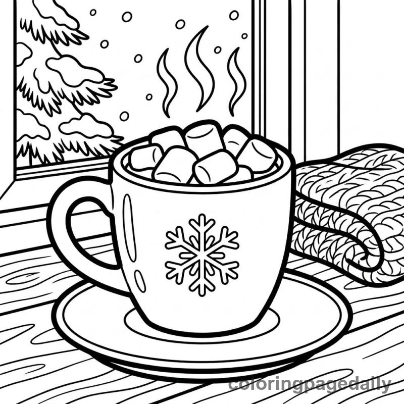 Hot Cocoa Mug - Daily printable coloring page in Winter and Snow Season category