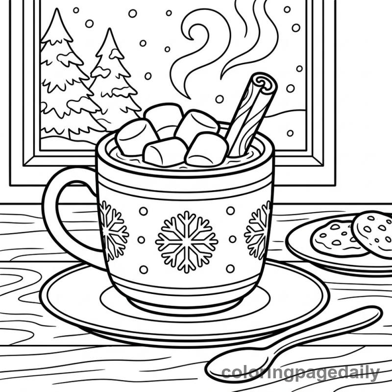 Hot Cocoa with Marshmallows - Daily printable coloring page in Winter and Snow Season category