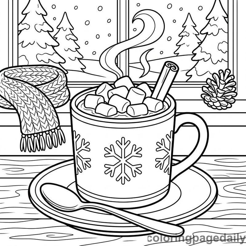 Hot Cocoa With Marshmallows - Daily printable coloring page in Winter and Snow Season category