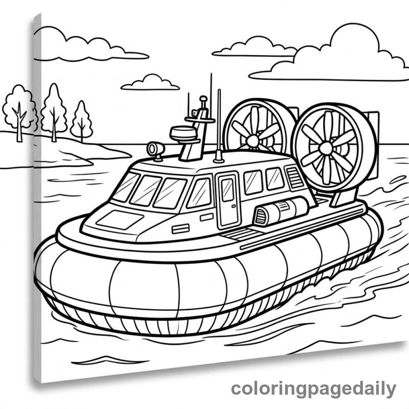 Hovercraft Gliding Water - Daily printable coloring page in Vehicle category