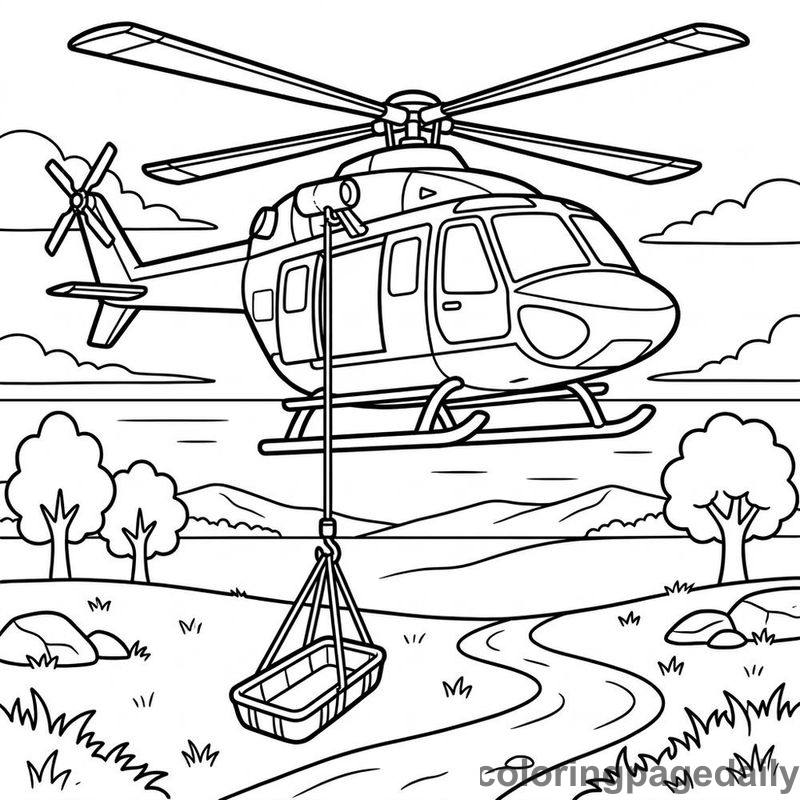 Hovering Rescue Helicopter - Daily printable coloring page in Vehicle category